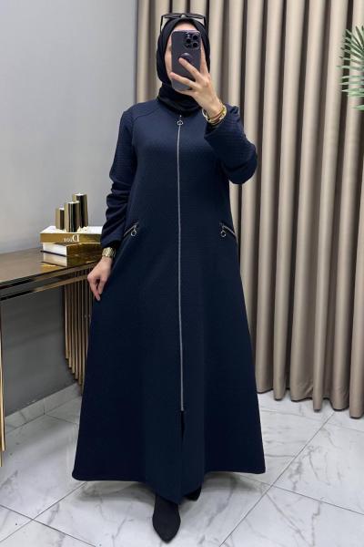 İkbal Yün Kapitone Ferace Kaban Lacivert  Lacivert