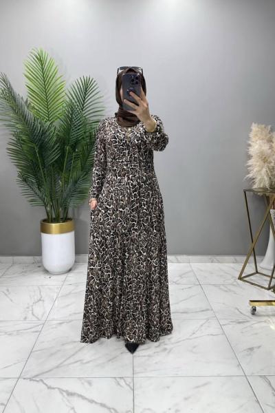 Liya Kruvaze Yakalı Elbise Leopar  Leopar