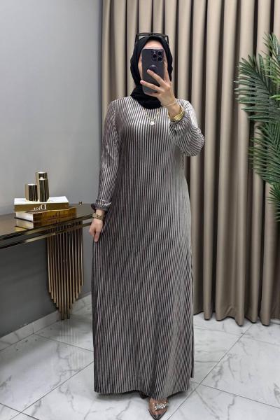 Multi Piliseli Kadife Elbise Vizon Vizon