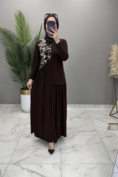 Nevra Elbise Kahve Kahverengi