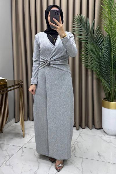 Özüm Abiye Elbise Gri Gri
