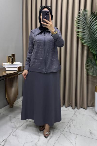 Serenay Taşlı Takım Gri Gri