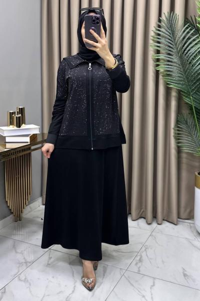 Serenay Taşlı Takım Siyah Siyah