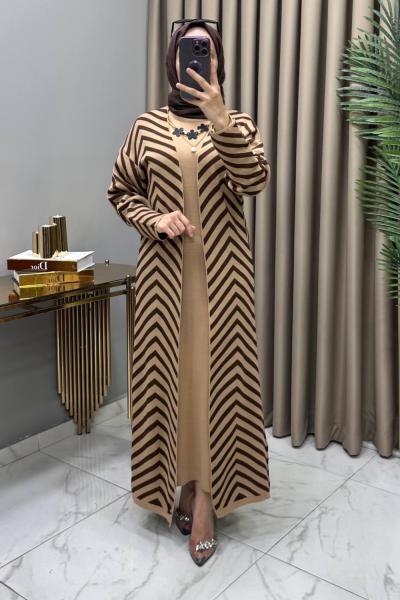 Sevde Hırka Kap Elbise Takım Taba Taba