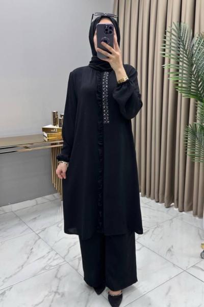 Taşlı Takım Siyah Siyah