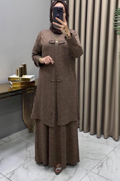 Yelekli Elbise Takım Kahve Kahverengi