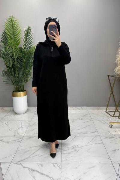 Zehra Triko Elbise Siyah Siyah