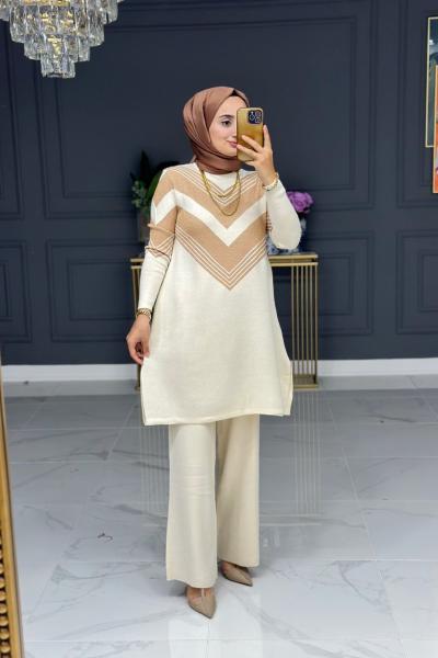 Ahlam şık triko takım - bej Bej