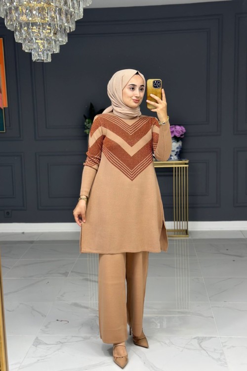 Ahlam şık triko takım - camel Camel