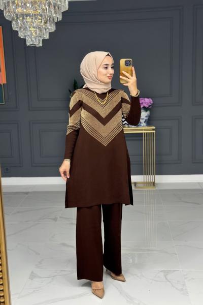 Ahlam şık triko takım - kahve Kahverengi