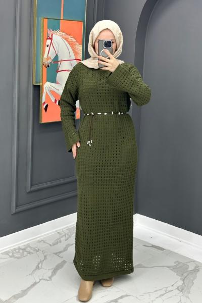 Astarlı Triko Elbise - Haki Haki