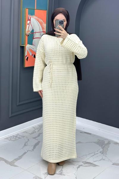 Astarlı Triko Elbise - Bej Bej