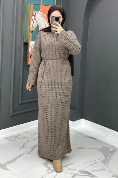 Astarlı Triko Elbise - Vizon Vizon