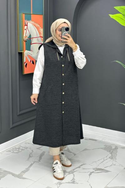 Aysel Uzun Yelek - Siyah Siyah