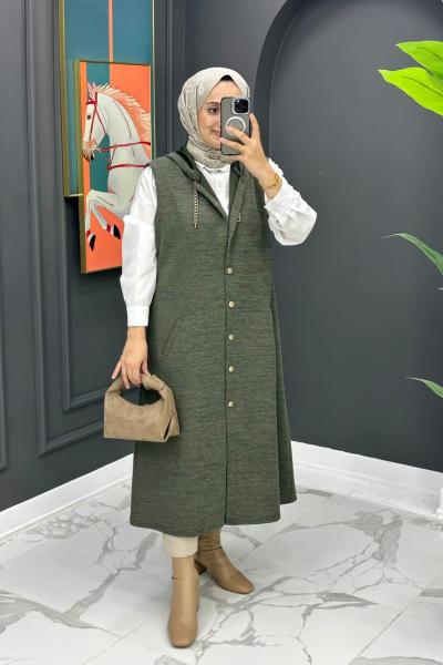 Aysel Uzun Yelek - Haki Haki