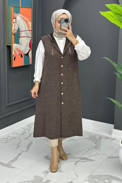 Aysel Uzun Yelek - Kahve Kahverengi