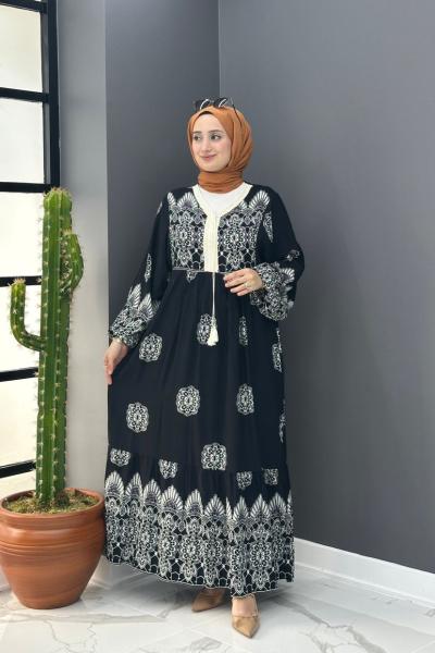 Batik Elbise - Siyah Siyah