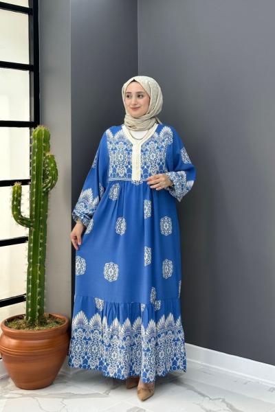 Batik Elbise - Mavi Mavi