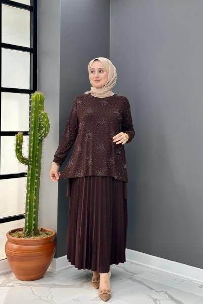 Büşra Etekli Takım - Kahve Kahverengi