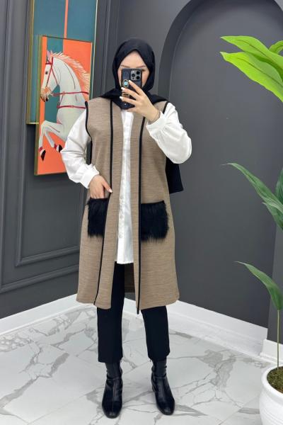 Cebi Kürklü Yelek - Vizon Vizon