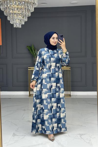 Ceren krep elbise- laci Lacivert