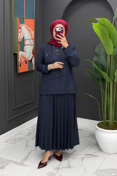 Çiçek Detaylı Etekli Takım - Gri Gri