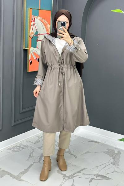 Çizgi Detaylı Trench - Vizon  Vizon