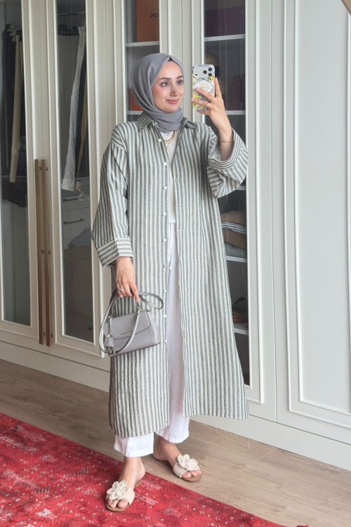 Çizgili Tunik Kap-Gri Gri