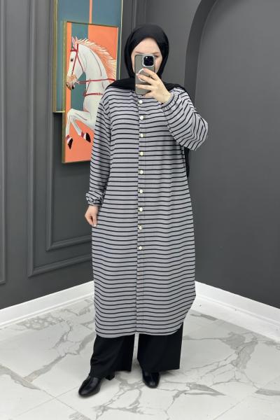 Çizgili Uzun Fitilli Takım - Gri  Gri