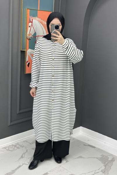 Çizgili Uzun Fitilli Takım - Beyaz  Beyaz