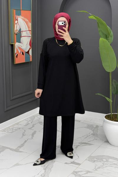 Derin pantolonlu takım Siyah