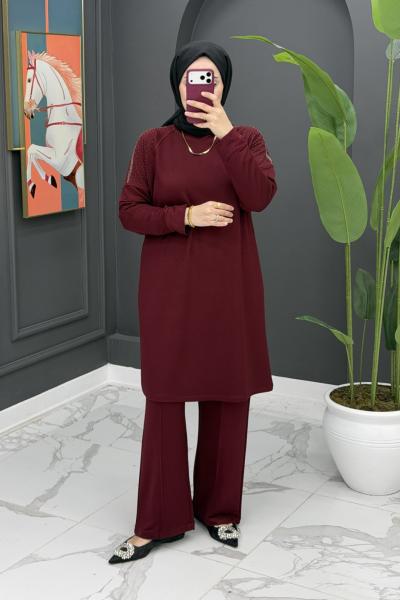 Derin pantolonlu takım - bordo Bordo