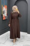 Dilşah Tokalı Elbise - kahve  Kahverengi