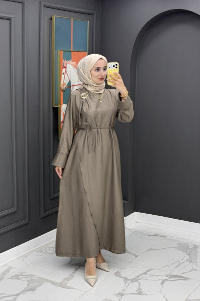 Dilşah Tokalı Elbise -  vizon  Vizon