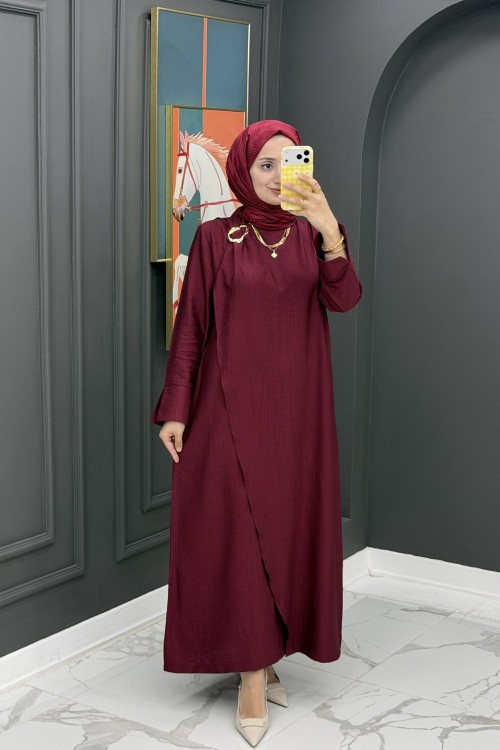 Dilşah Tokalı Elbise - Bordo Bordo