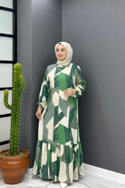 Güllü Elbise - Yeşil Su Yeşili