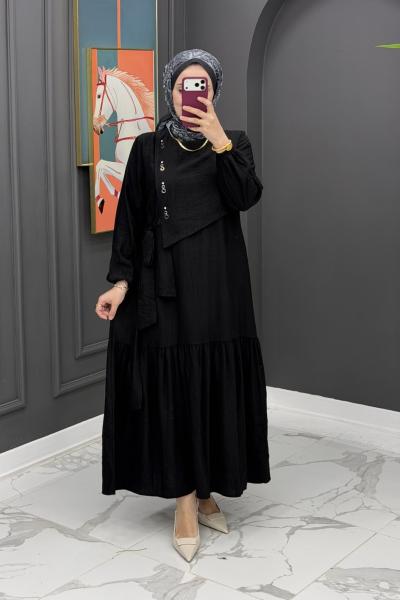 Gülseli elbise - Siyah Siyah