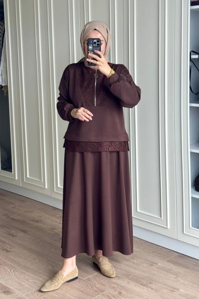 Hanan Etekli Takım - Kahve Kahverengi