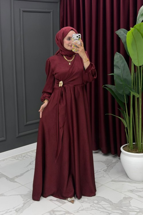 Hare Uzun Abiye-Bordo Bordo