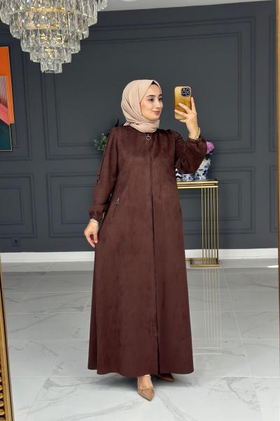 İlçin süet ferace - kahve Kahverengi