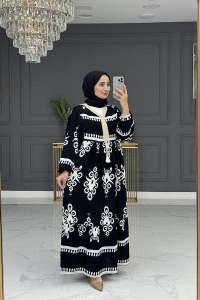 Kamelya Elbise - Siyah Siyah