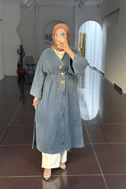 Kot Kap Kimono-Açık Mavi Açık Mavi