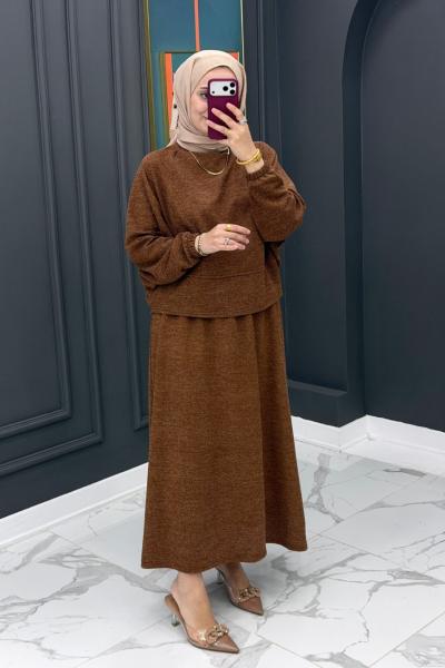 Leman Etekli Takım - Kahve Kahverengi