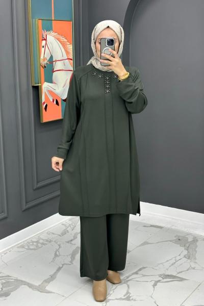 Liva Taşlı Takım - Haki Haki