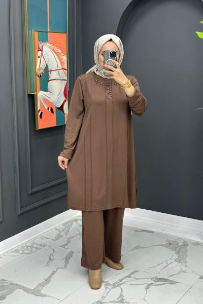 Liva Taşlı Takım - Kahve Kahverengi