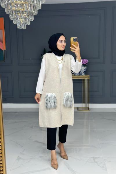 Mahide triko yelek - bej Bej