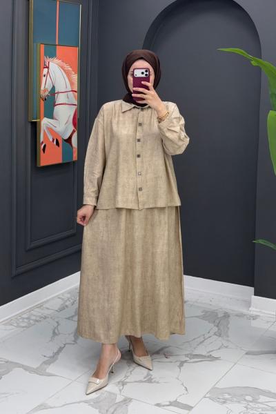 Nehir Etekli Takım - Bej Bej