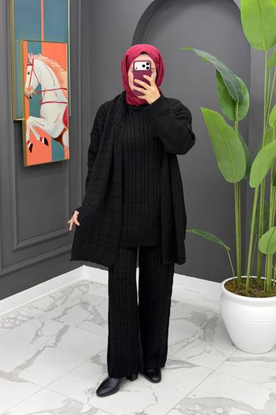 Neva Atkılı Triko Takım - Siyah Siyah