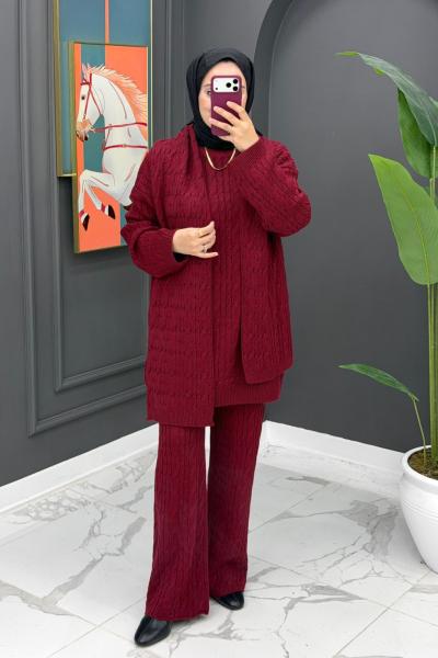 Neva Atkılı Triko Takım - Bordo Bordo