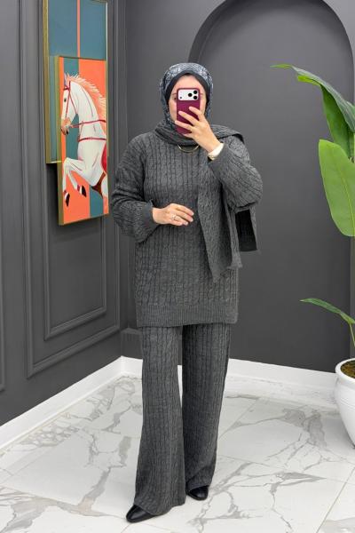 Neva Atkılı Triko Takım - Gri Gri